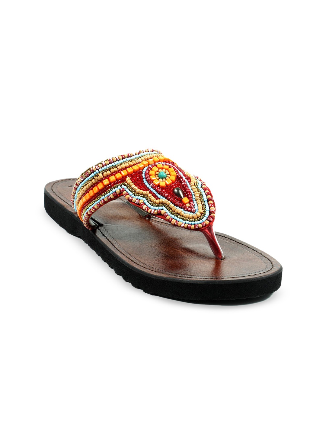 

JUTTIES MAKER Women Red Embellished Ethnic Open Toe Flats