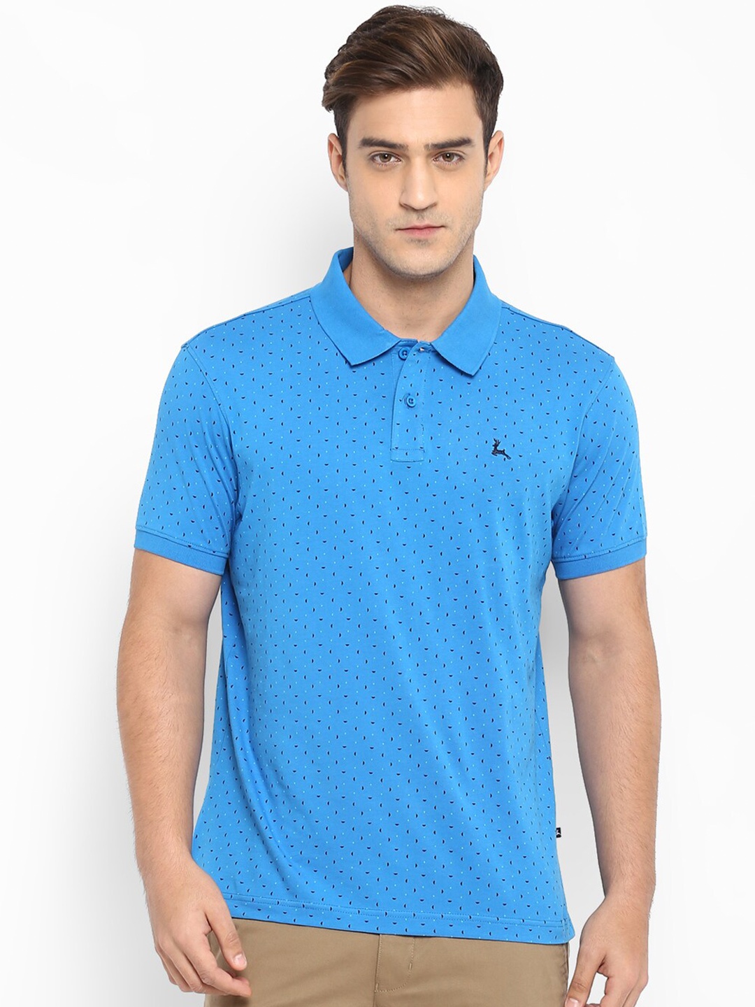 

Parx Men Blue Printed Polo Collar Cotton T-shirt