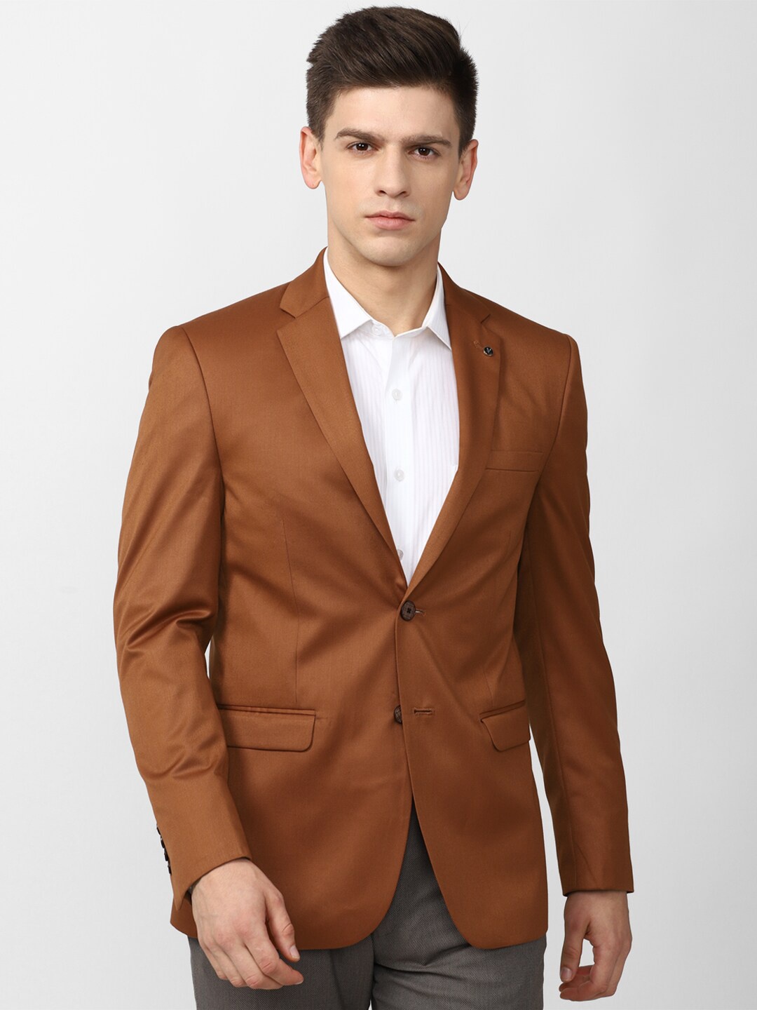 

Van Heusen Men Brown Solid Single Breasted Blazer