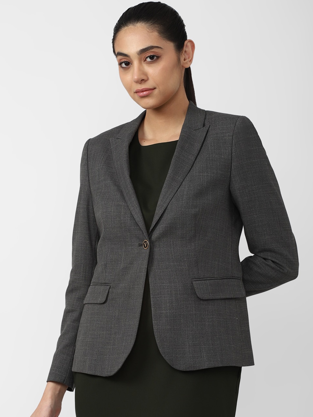 

Van Heusen Woman Women Grey Single Breasted Pure Cotton Formal Blazer