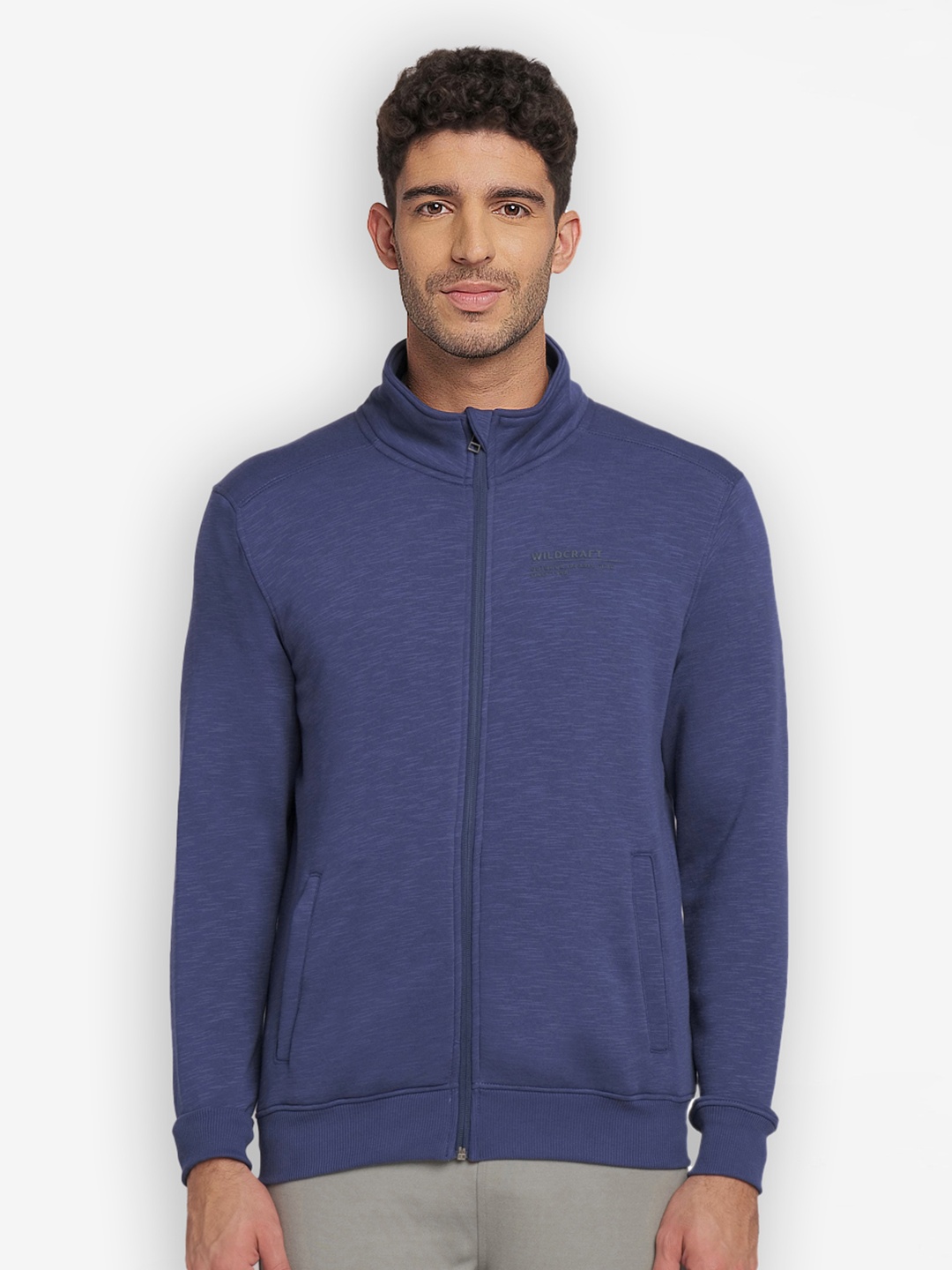 

Wildcraft Mock Collar Front-Open Sweatshirt, Blue