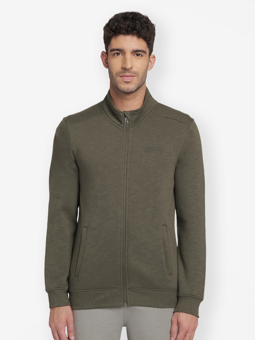 

Wildcraft Mock Collar Front-Open Sweatshirt, Olive