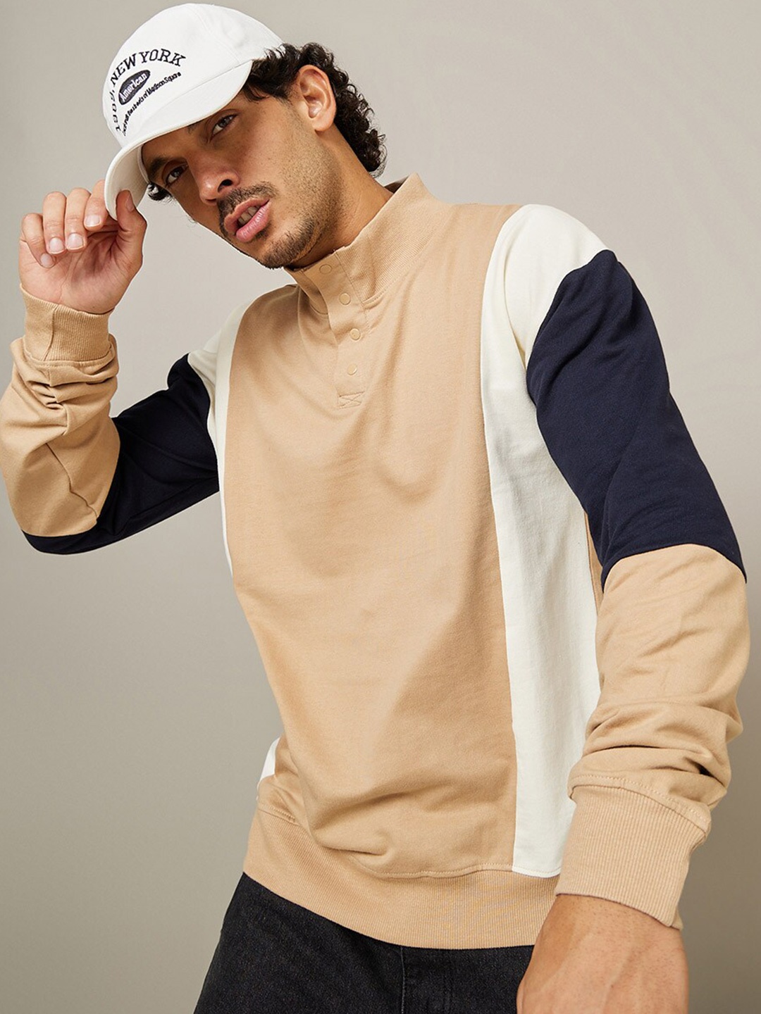 

Styli Colourblocked Pure Cotton Sweatshirt, Brown