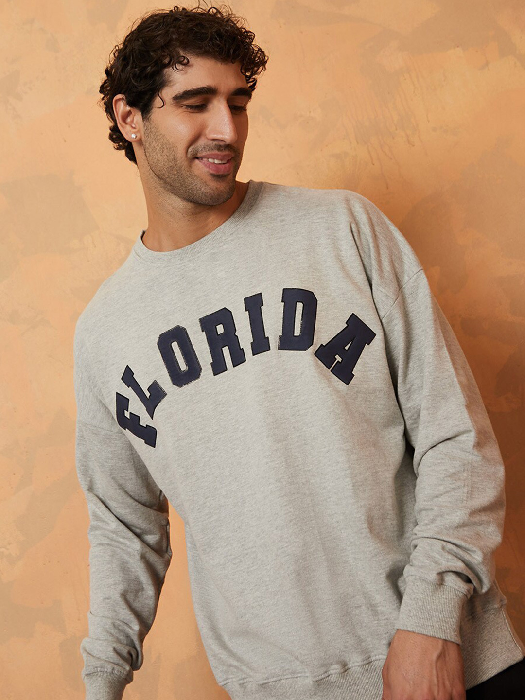 

Styli Men Printed Oversized Sweatshirt, Grey