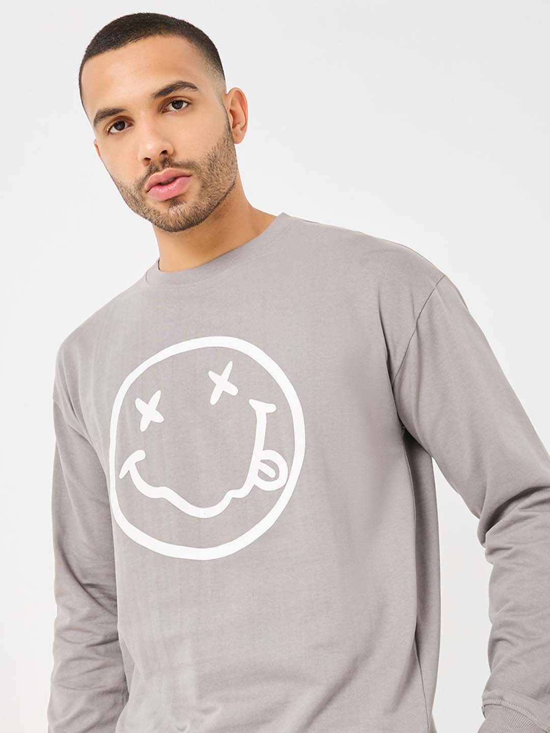 

Styli Graphic Printed Pure Cotton Sweatshirt, Grey