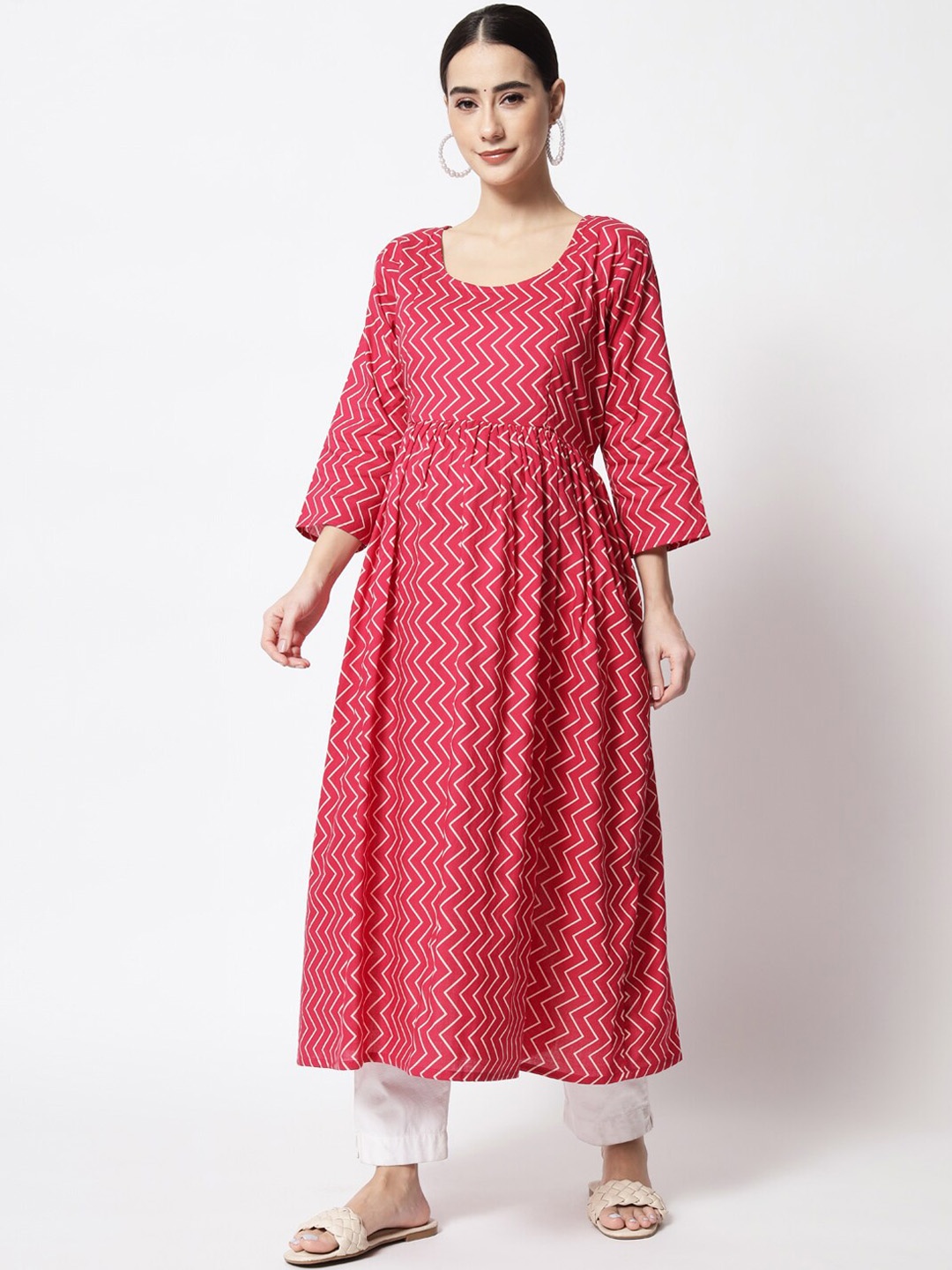 

Aujjessa Women Fuchsia Geometric Printed Maternity Anarkali Kurta