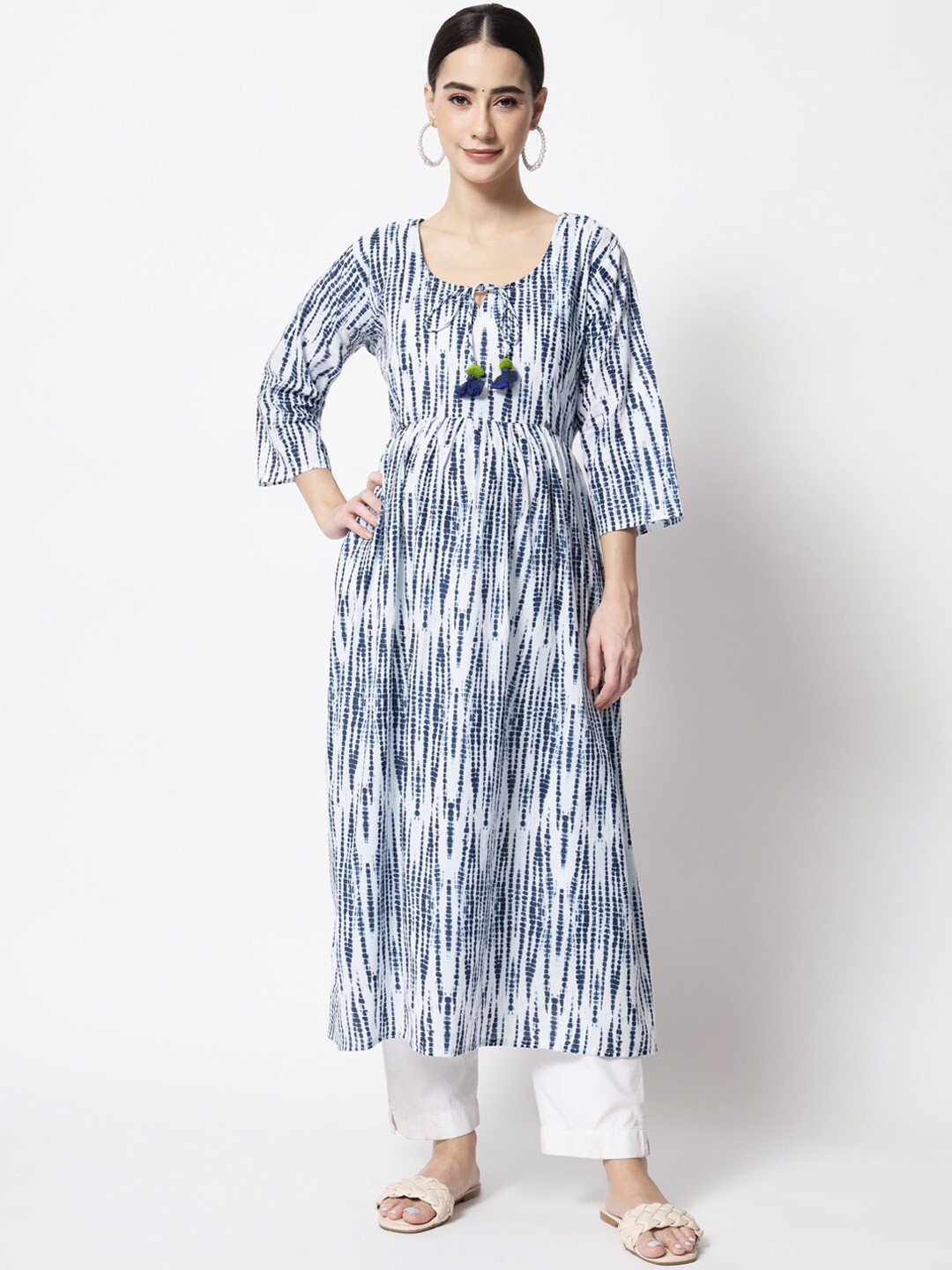 

Aujjessa Women Blue & White Dyed Maternity Anarkali Kurta