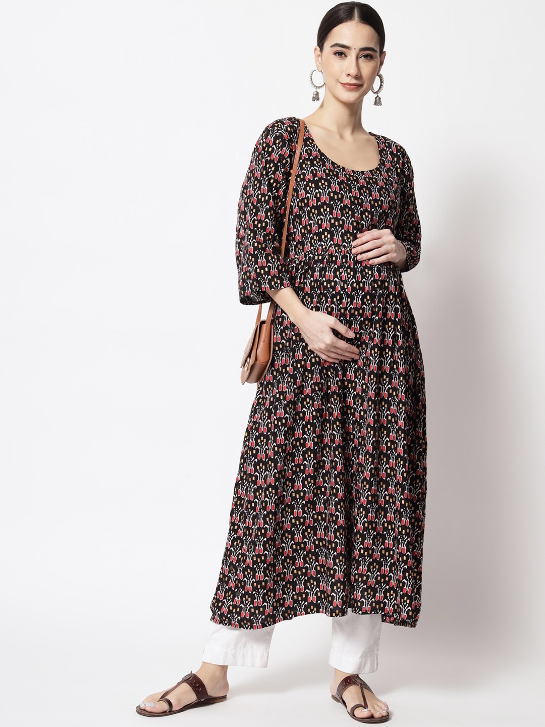 

Aujjessa Printed Maternity Anarkali Kurta, Black