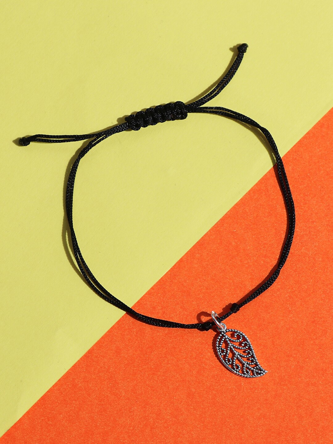

TRISHONA Black & Silver-Plated 925 Sterling Silver Anklets