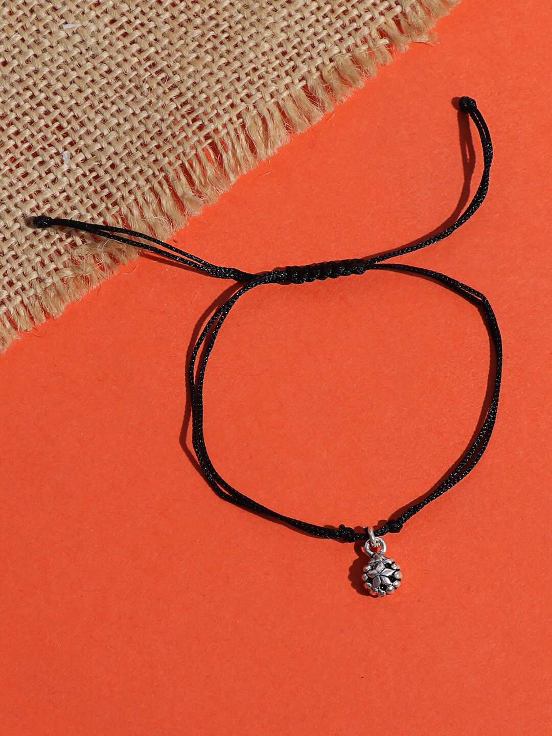 

TRISHONA Black & Silver-Plated 925 Sterling Silver Anklet