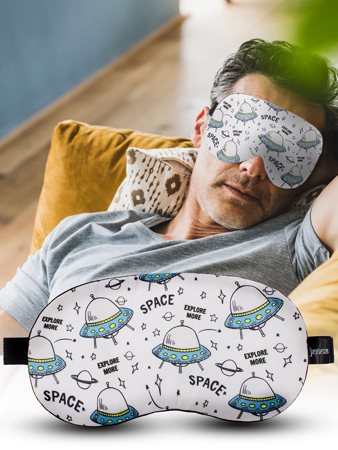 

JENNA Printed Space Ship Sleeping Eye Mask, White