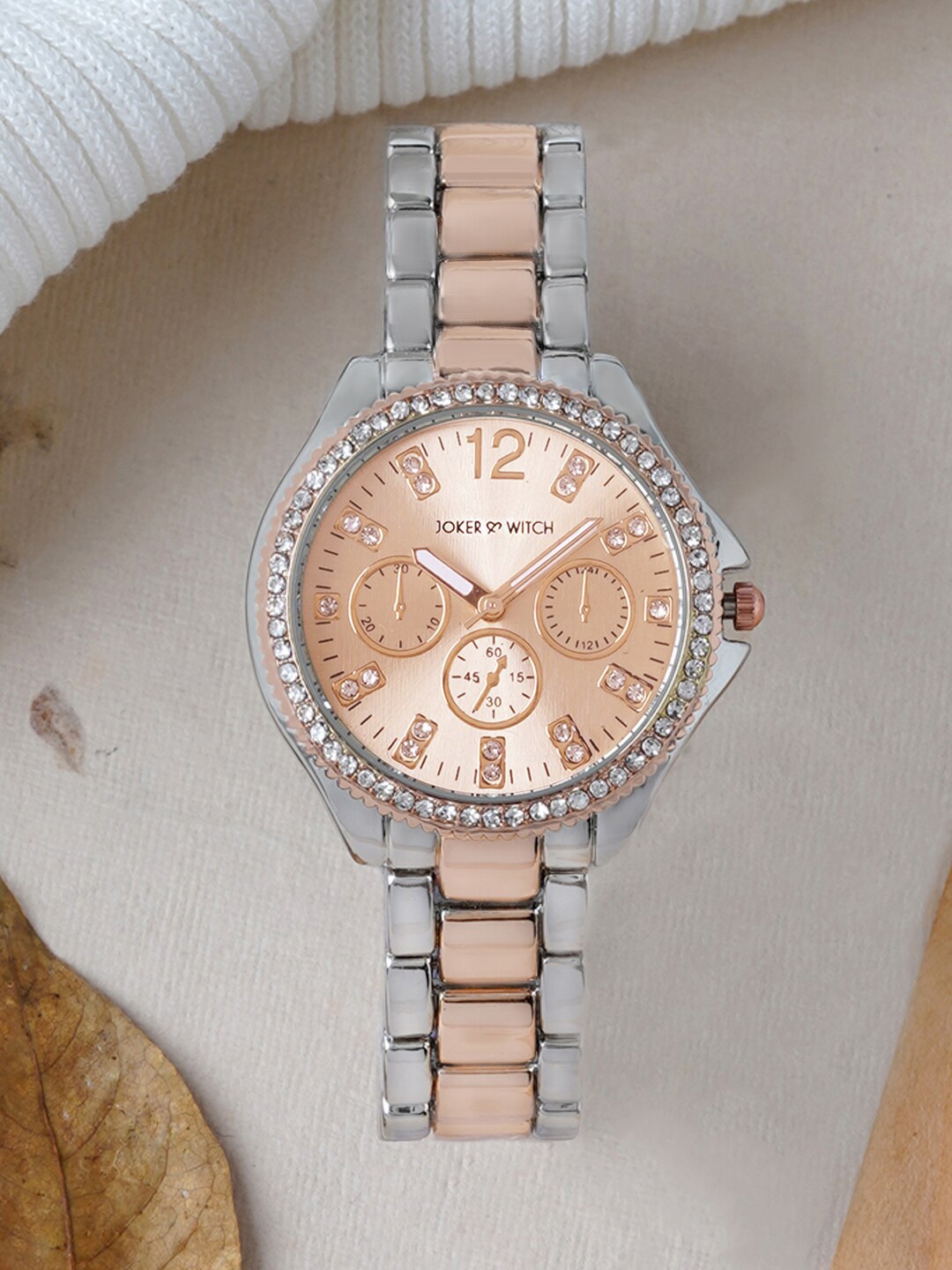 

JOKER & WITCH Women Rose Gold-Toned Embellished Dial Bracelet Style Straps Analogue Watch