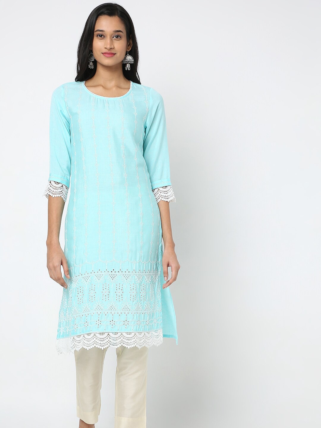 

Ethnicity Ethnic Motifs Woven Design Layered Kurta, Blue