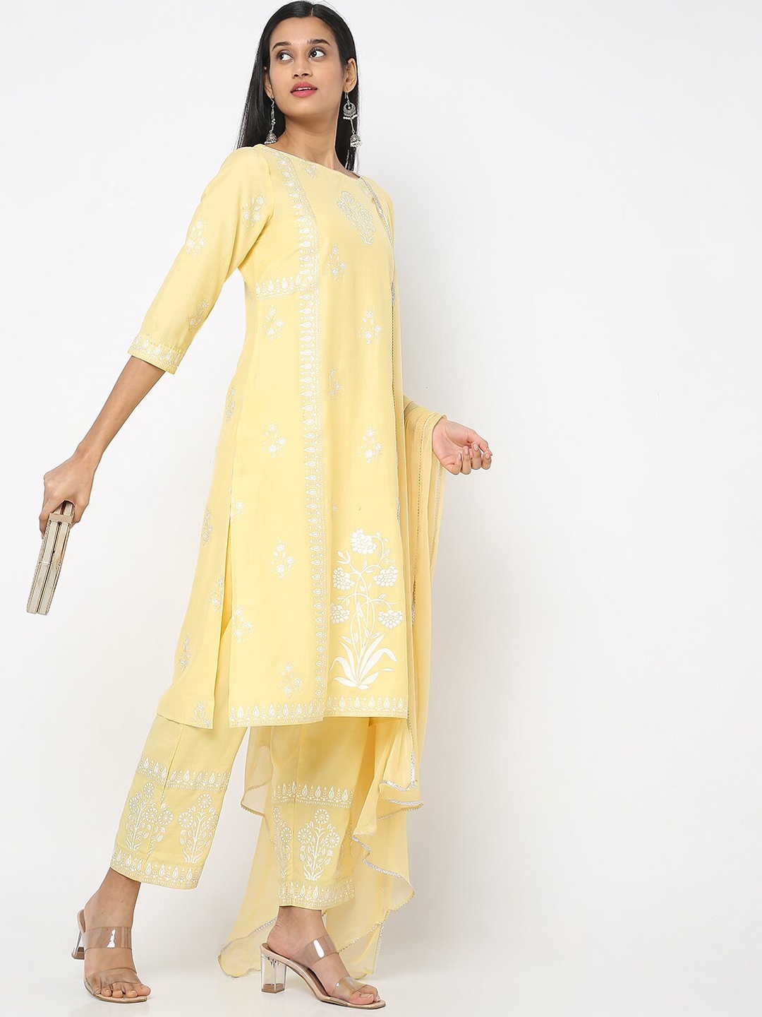 

Ethnicity Ethnic Motifs Zari Printed Raw Silk Straight Kurta, Yellow