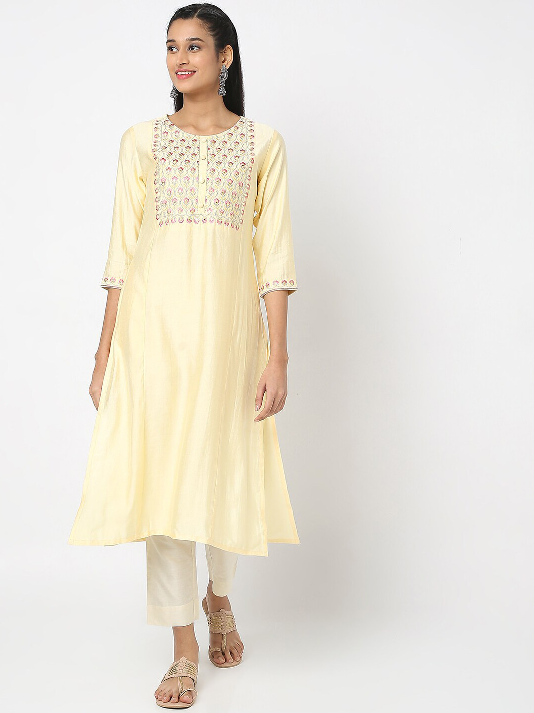 

Ethnicity Ethnic Motifs Yoke Design Anarkali Kurta, Yellow