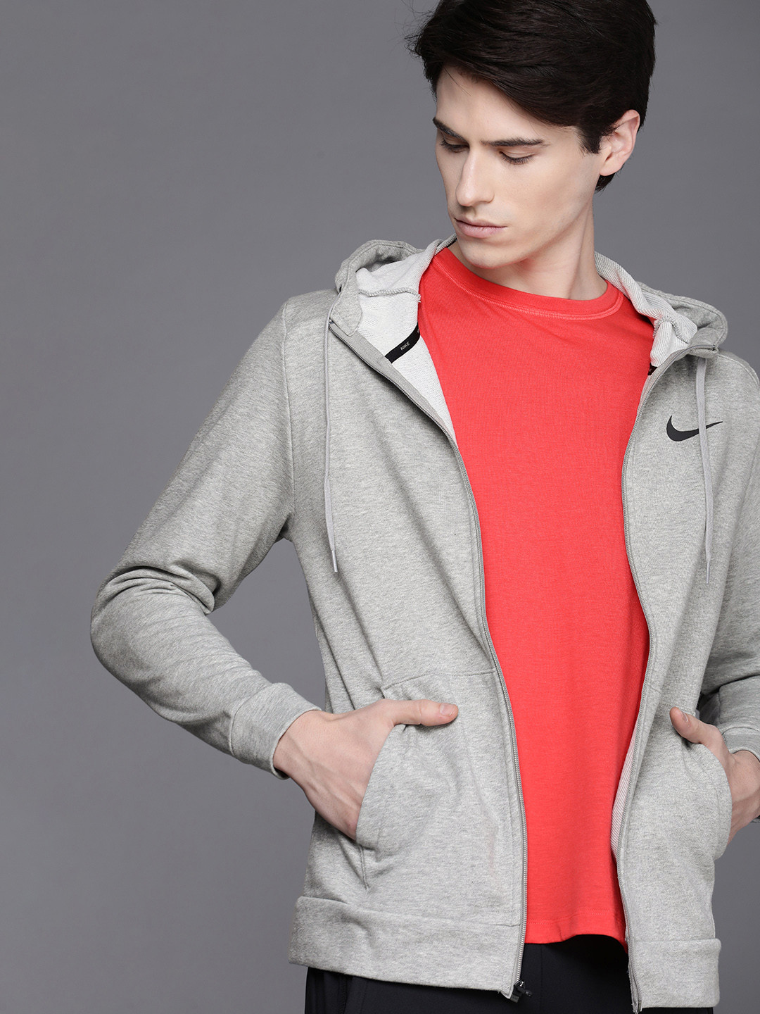 

Nike Men Solid Hooded Long Sleeves Tailored Jacket, Grey