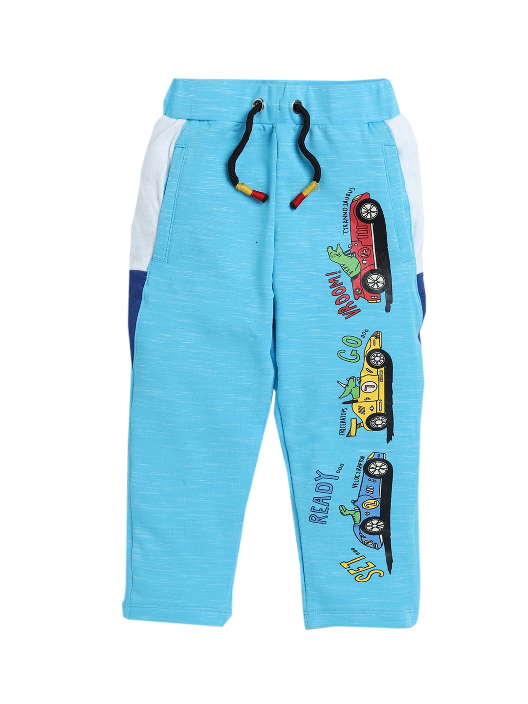 

YK Boys Blue and Red Graphic Printed Pure Cotton Joggers
