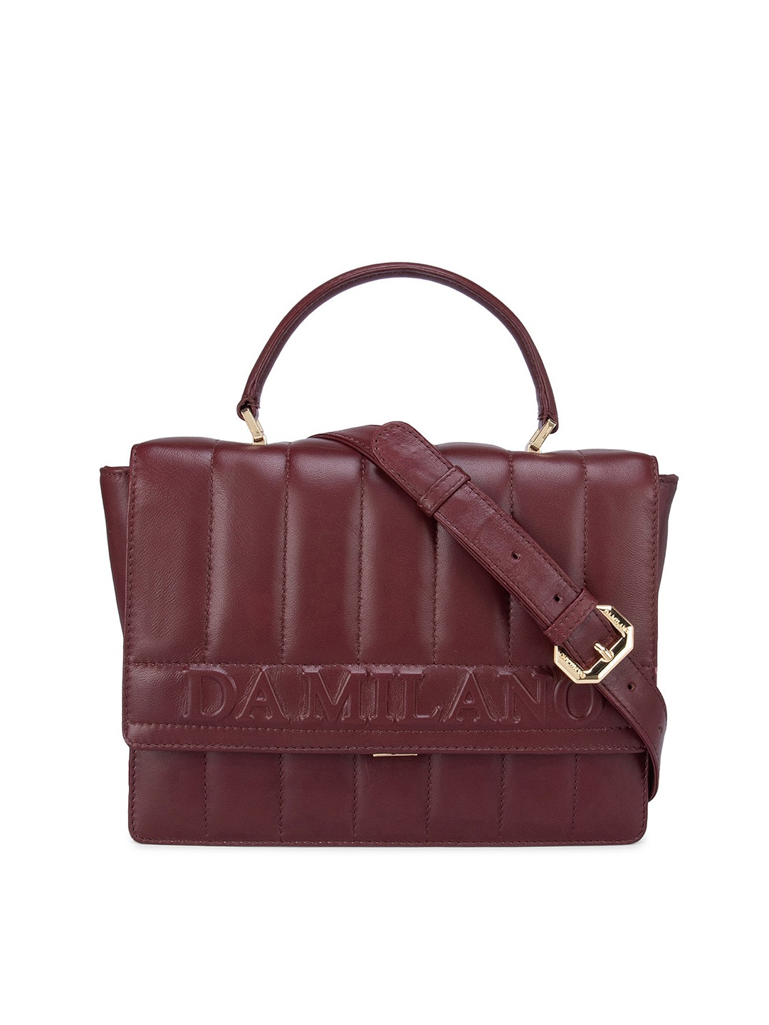 

Da Milano Maroon Leather Structured Handheld Bag with Quilted