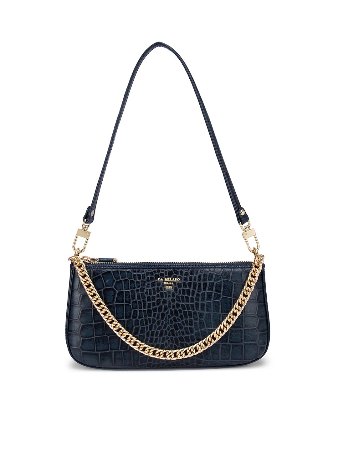 

Da Milano Blue Textured Leather Baguette Bag