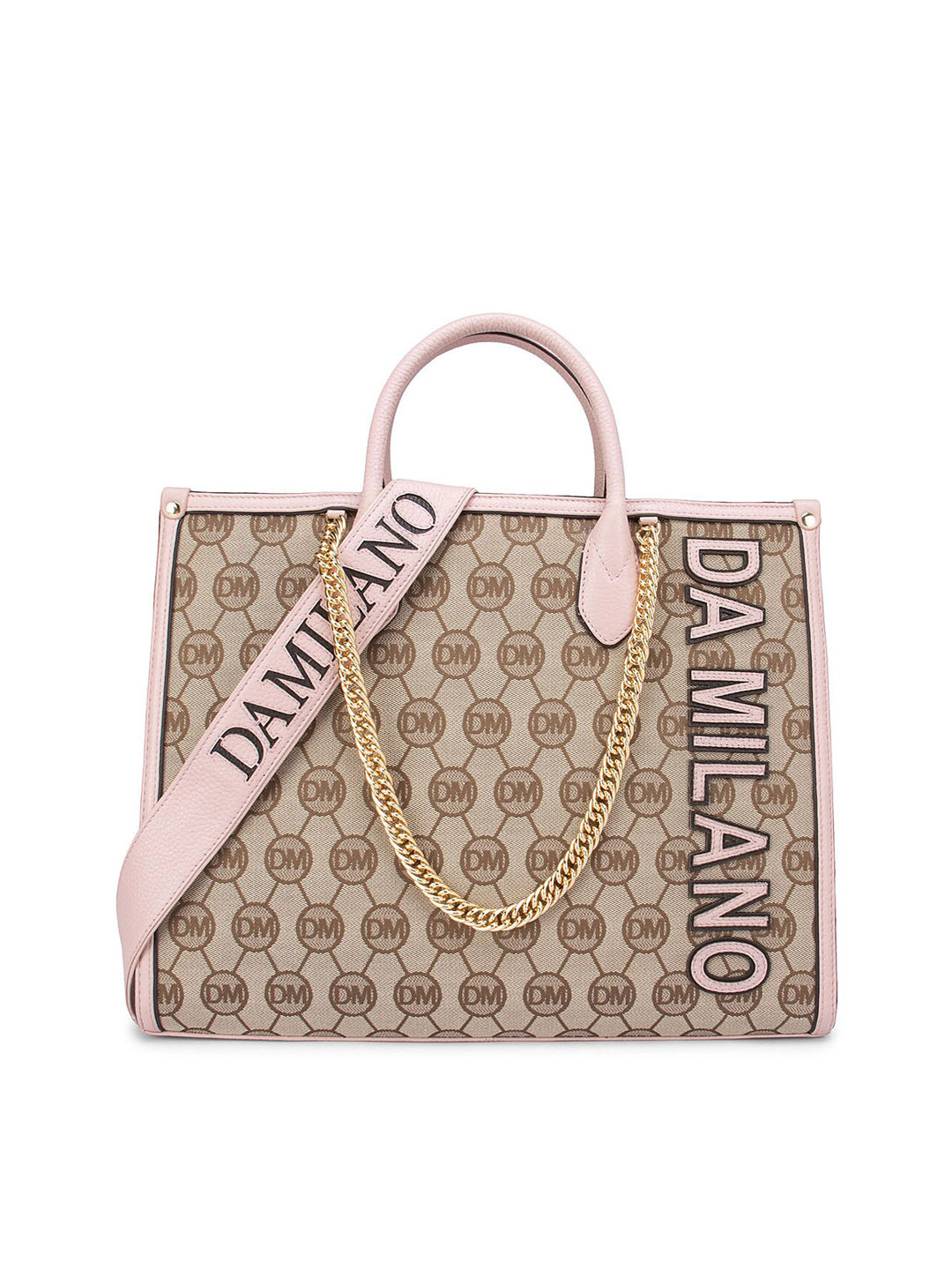 

Da Milano Pink Geometric Printed Leather Oversized Structured Handheld Bag