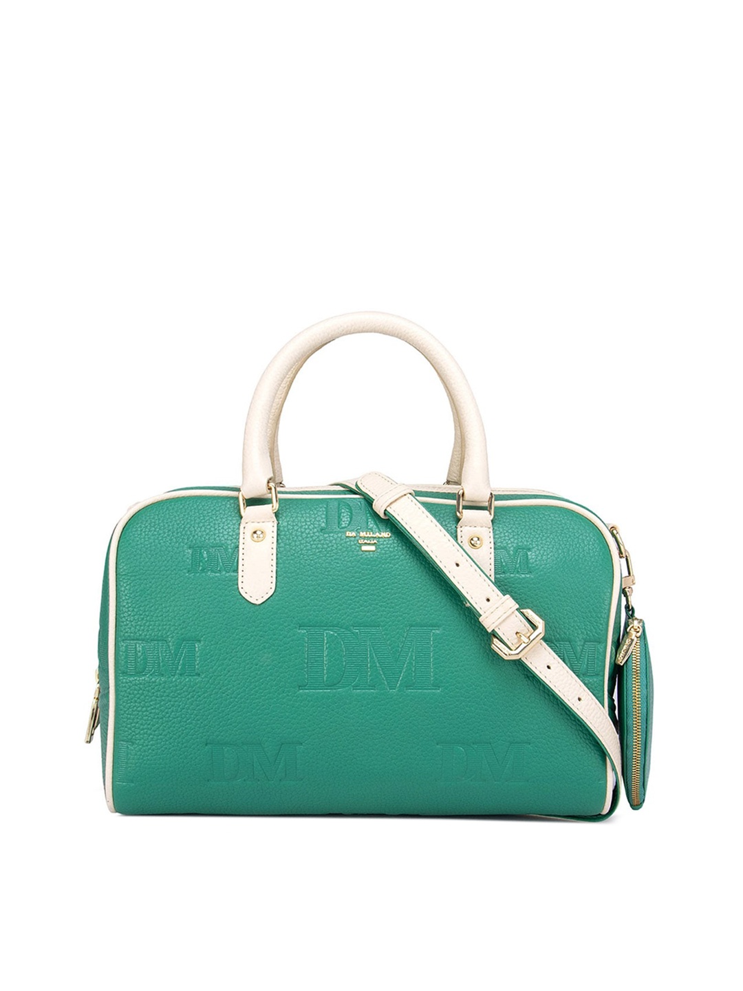 

Da Milano Green & White Leather Structured Handheld Bag