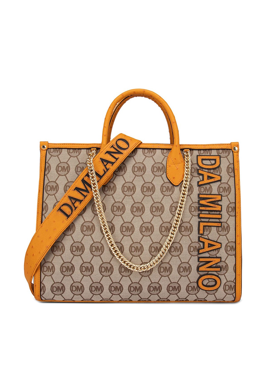 

Da Milano Orange Geometric Printed Leather Structured Handheld Bag