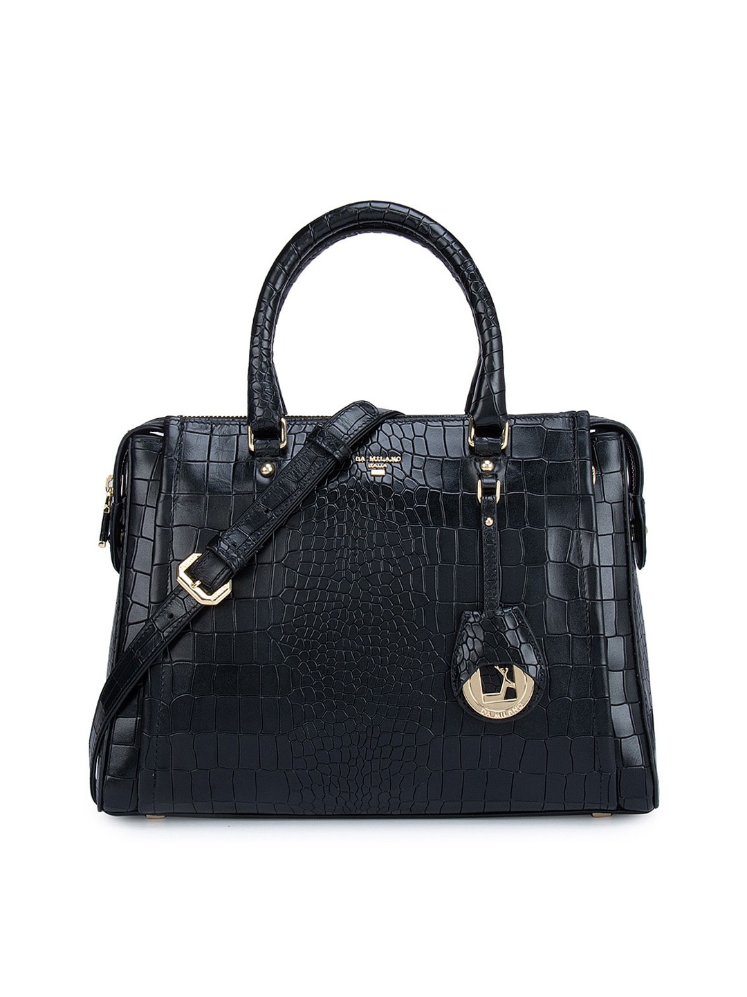 

Da Milano Black Textured Leather Structured Handheld Bag