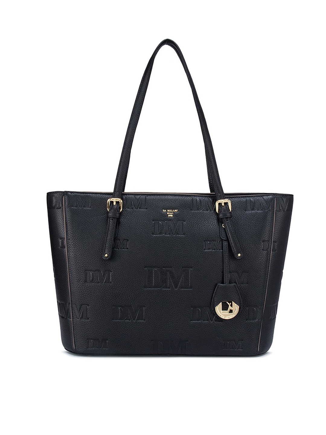 

Da Milano Black Geometric Textured Leather Structured Shoulder Bag