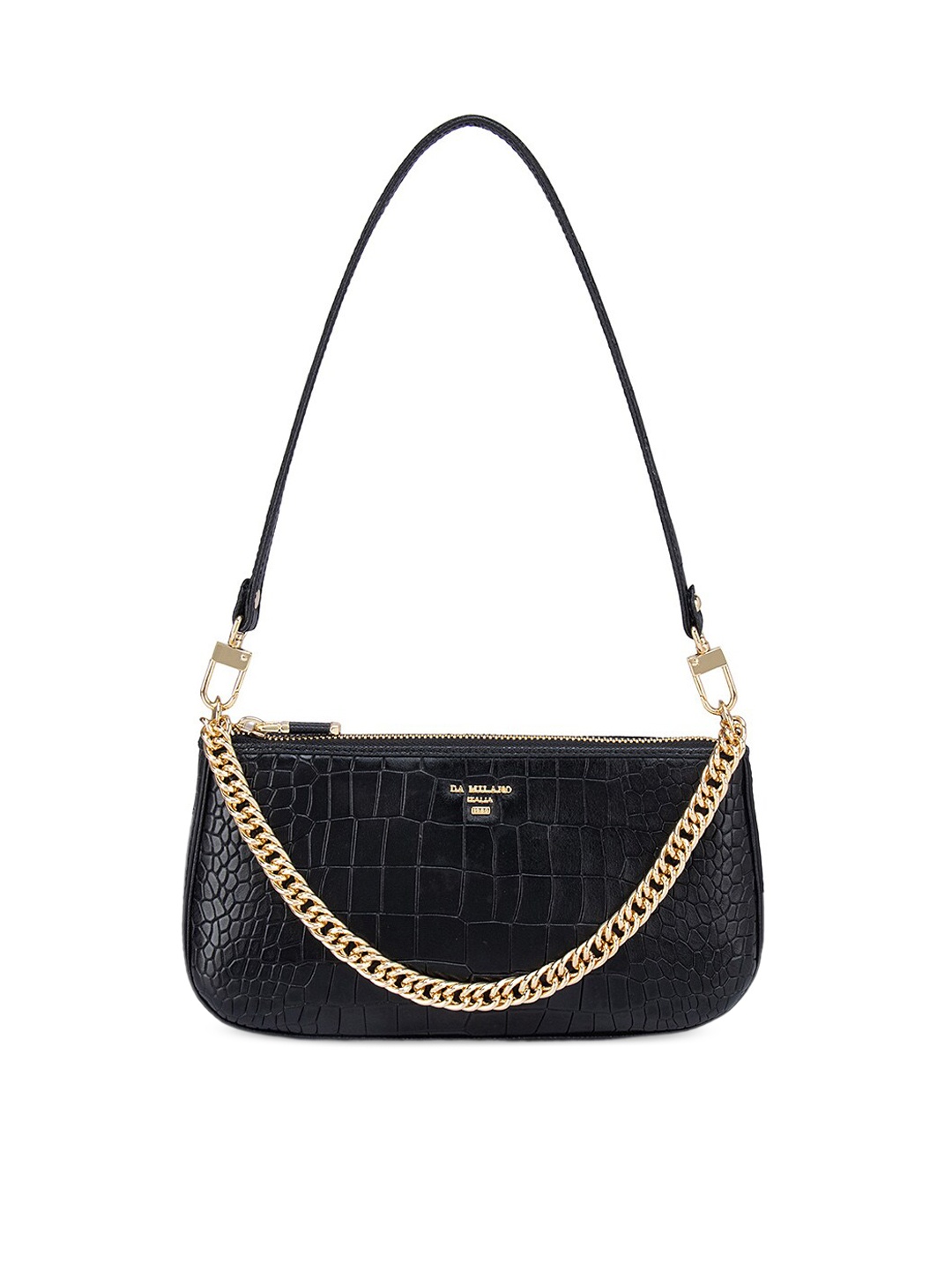 

Da Milano Black Animal Textured Leather Structured Sling Bag