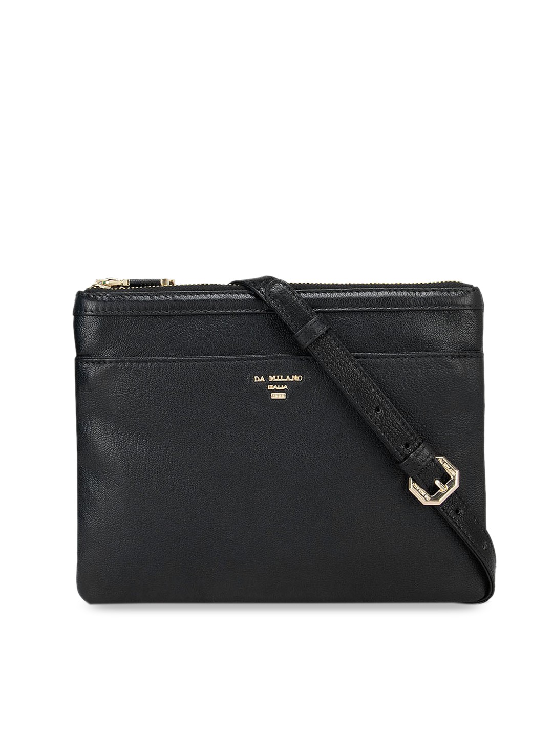 

Da Milano Black Textured Leather Structured Sling Bag