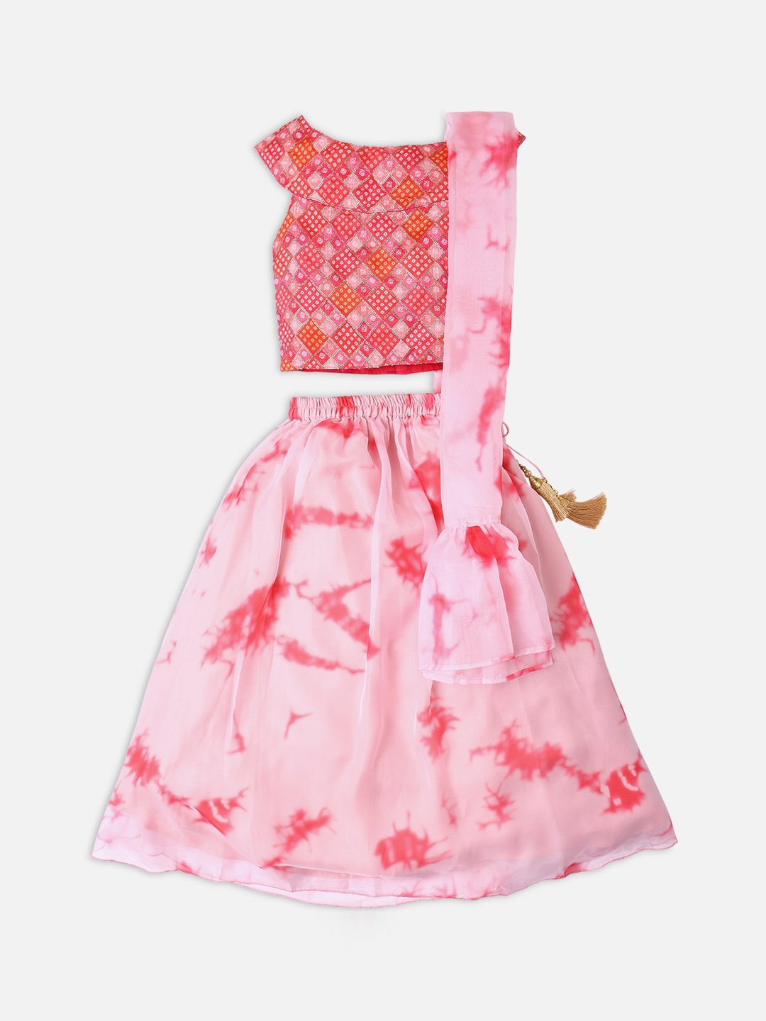 

Ethnicity Girls Ethnic Motifs Embroidered Boat Neck Top with Skirt & Dupatta, Pink