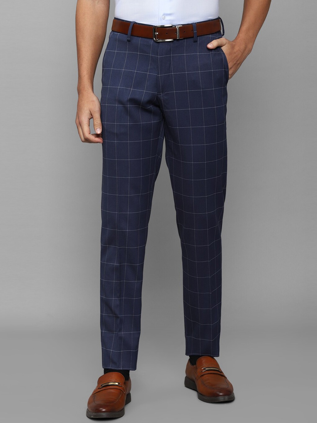 

Louis Philippe Men Navy Blue Checked Formal Trouser
