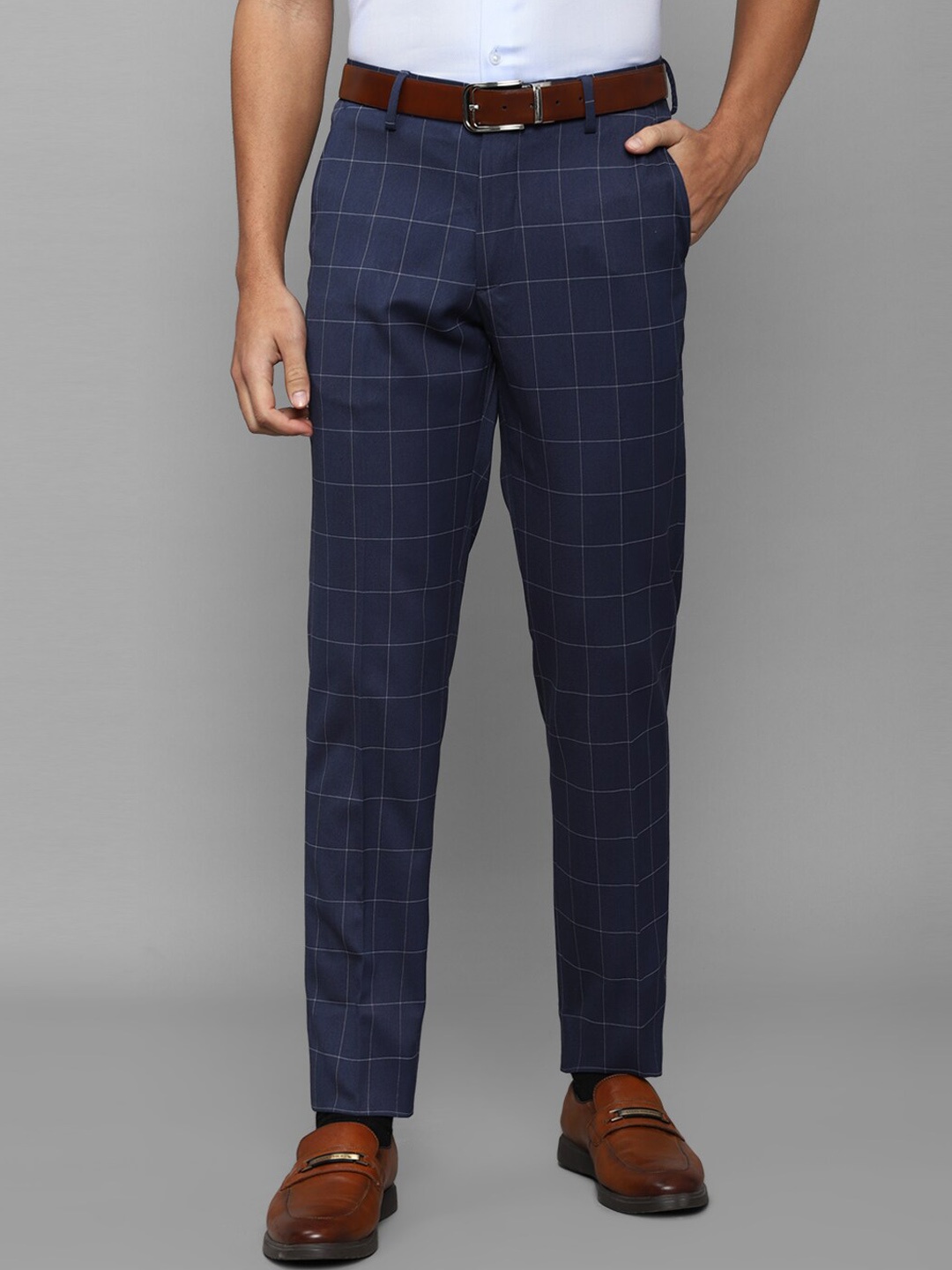 

Louis Philippe Men Navy Blue Checked Formal Trouser