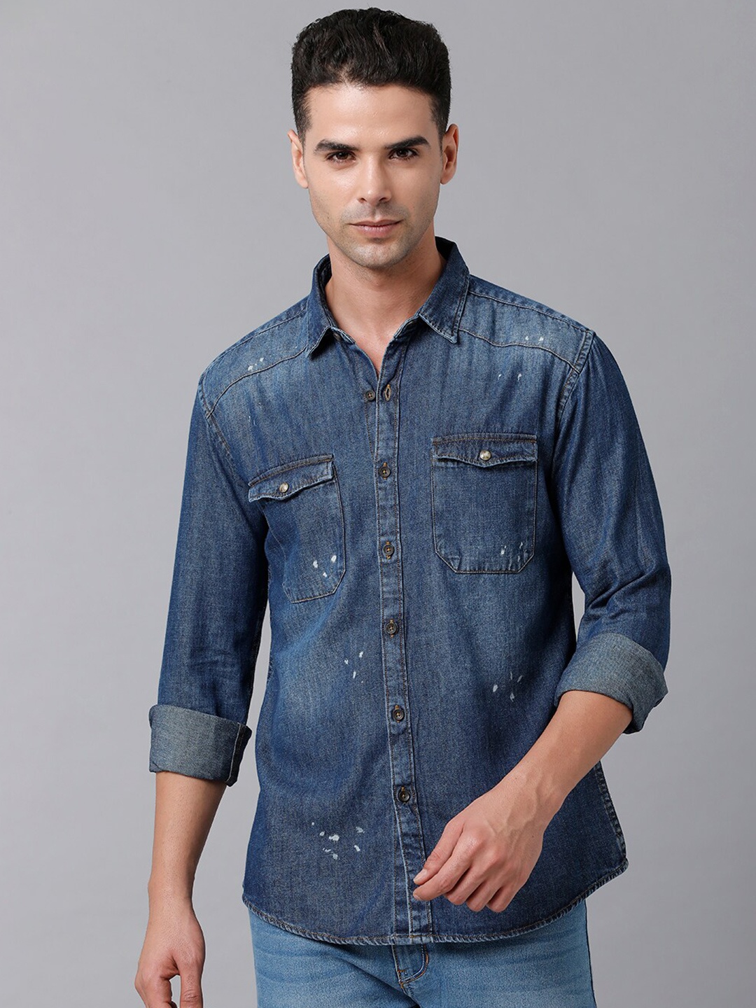 

YOVISH Men Blue Smart Tailored Fit Faded Faded Casual Shirt
