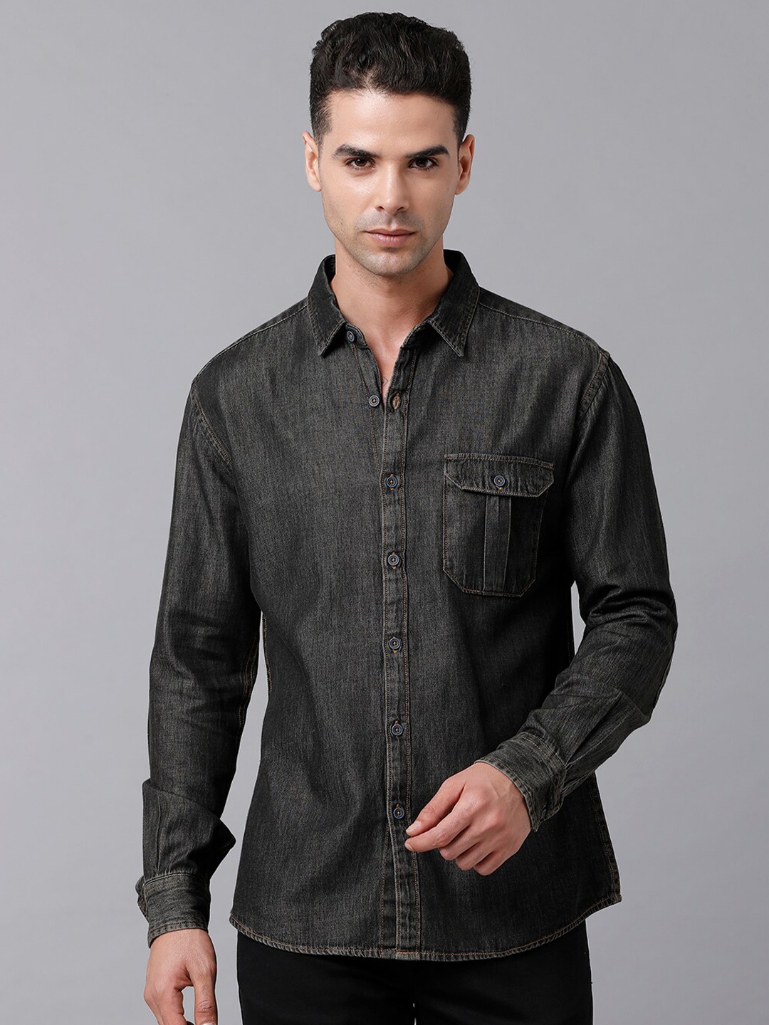 

YOVISH Men Black Smart Tailored Fit Faded Casual Shirt