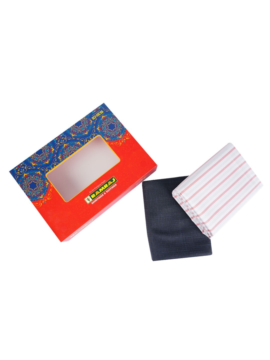 

Ramraj Men White & Red Unstitched Shirt with Trouser Pant Fabric