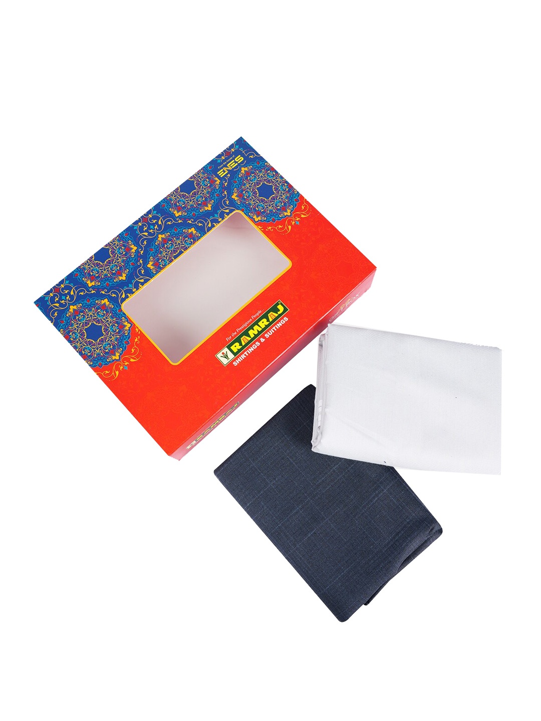 

Ramraj Men White & Blue Solid Shirt With Trouser Cotton Clothing Fabric