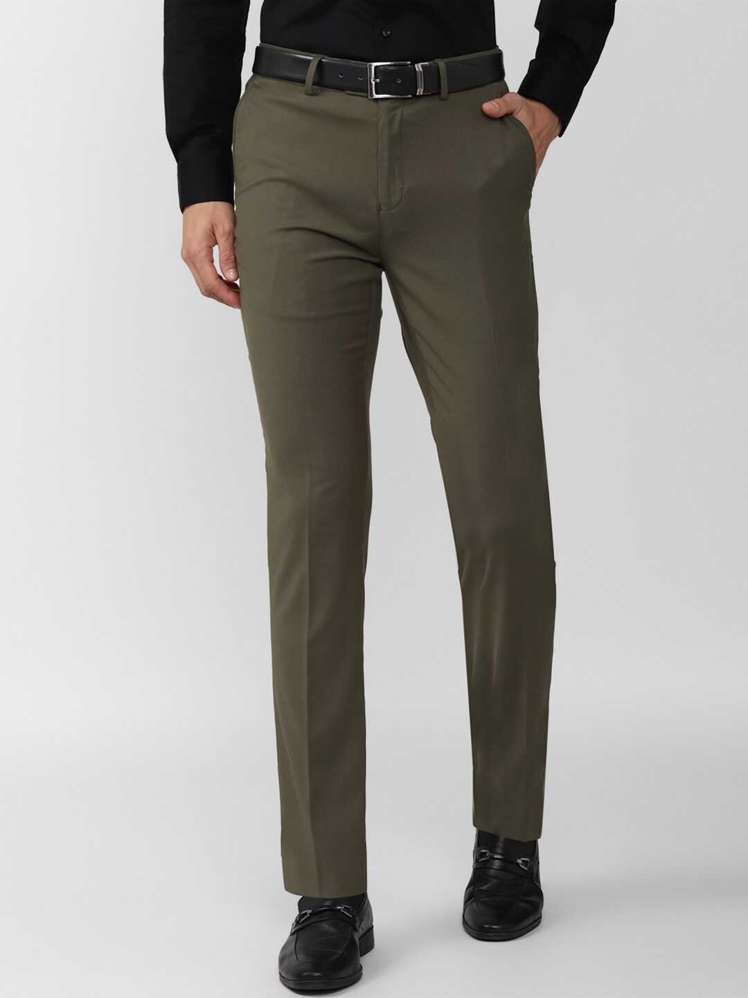 

Peter England Elite Men Green Slim Fit Formal Trousers