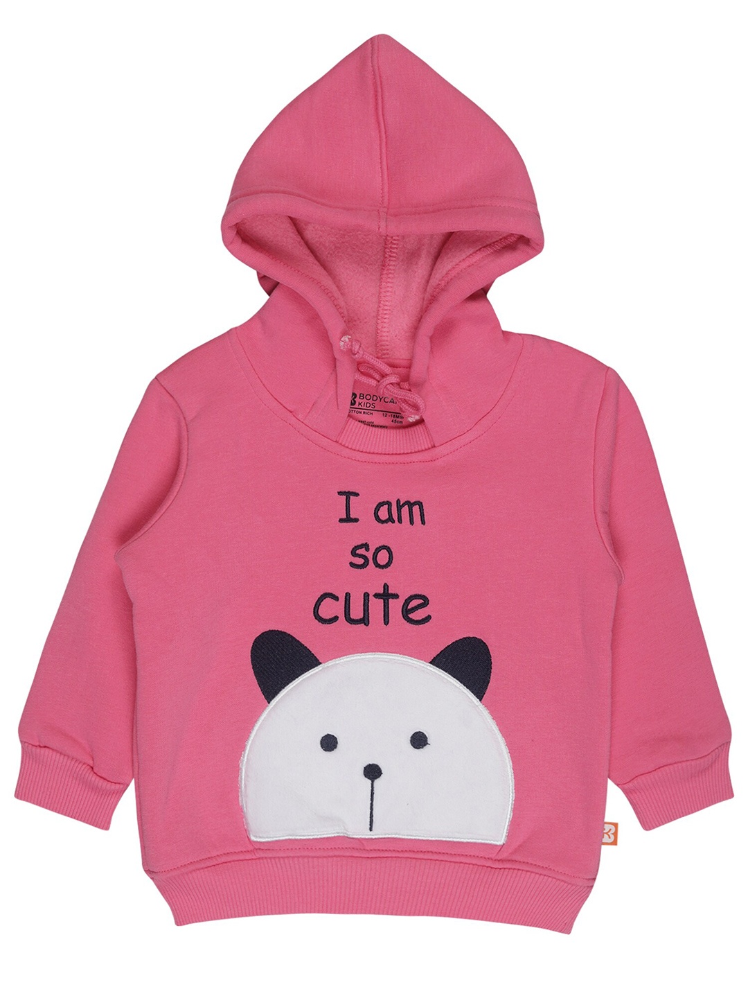 

Bodycare Kids Girls Pink Embroidered Cotton Hooded Sweatshirt