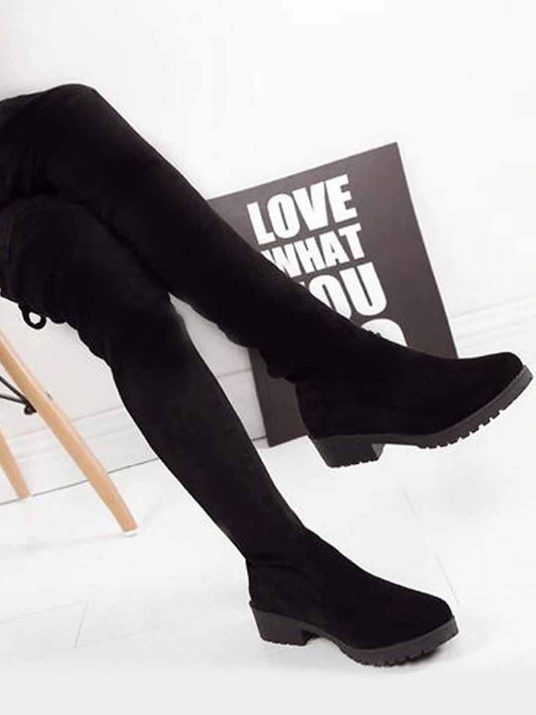 

Shoetopia Girls Black Solid Regular Boots