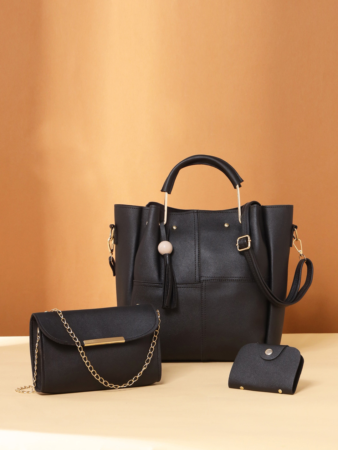 

VIRAASI STUDIO Black Pack of 3 PU Structured Handheld Bag