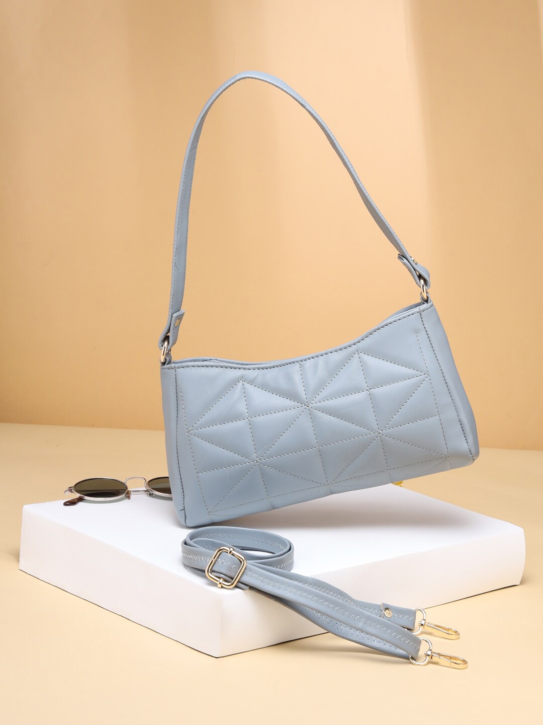 

VIRAASI STUDIO Blue Textured PU Structured Shoulder Bag with Quilted