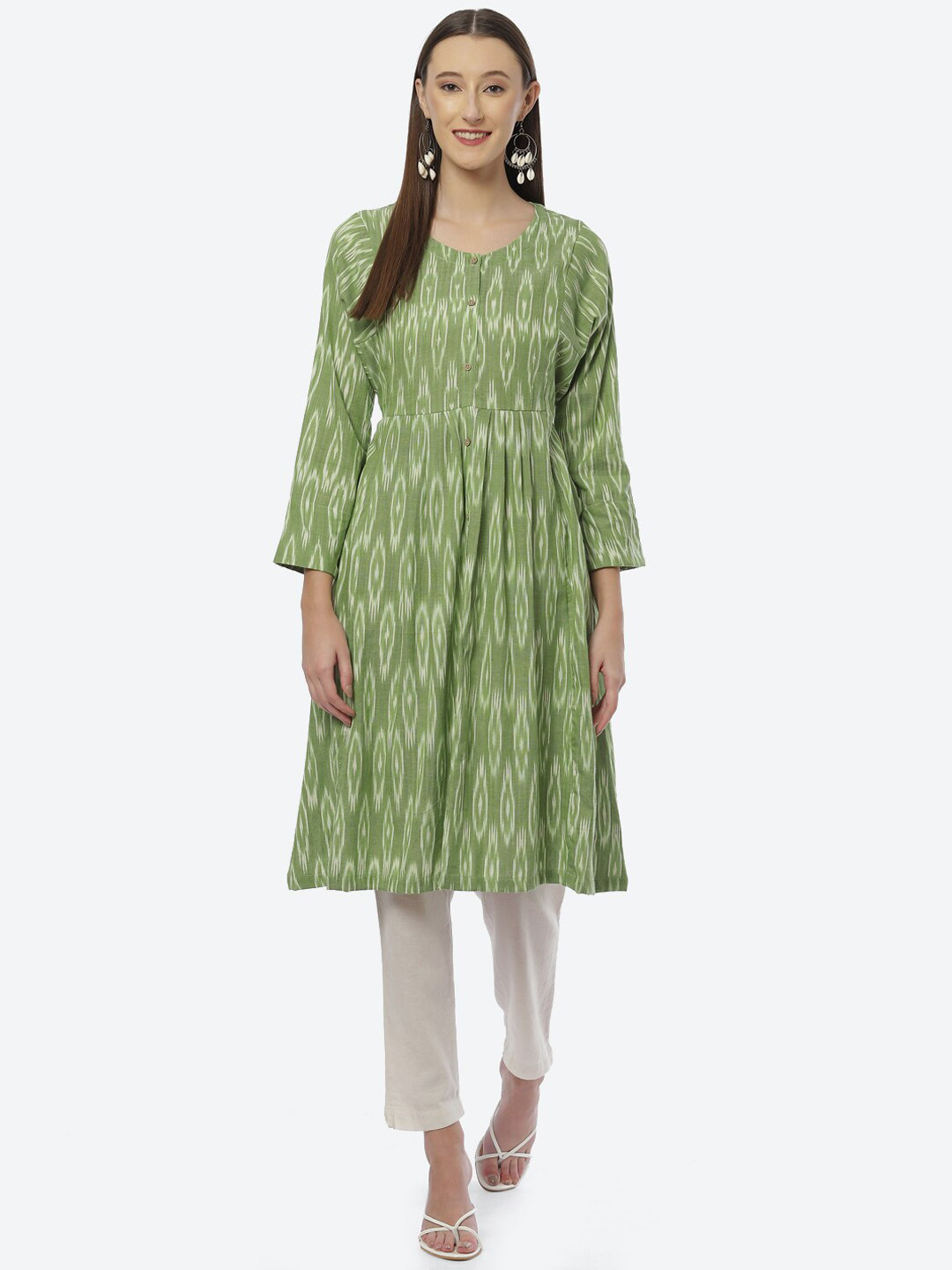 

Biba Women Green Flared Sleeves Anarkali Kurta