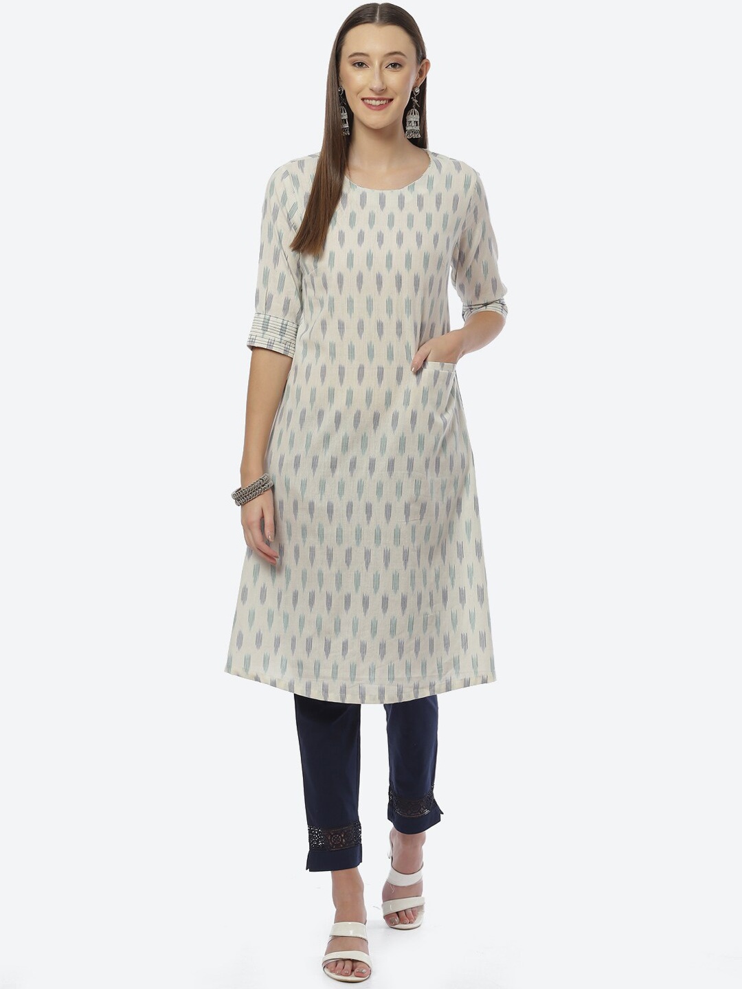 

Biba Women Off White Ethnic Motifs Kurta