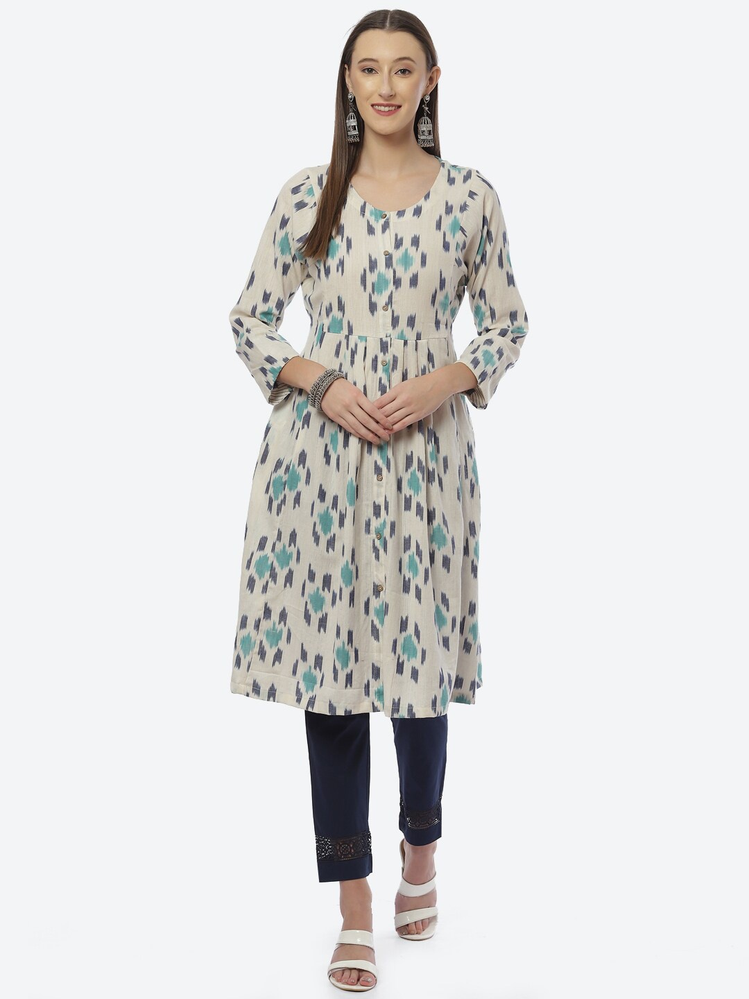 

Biba Women Off White Floral Printed Kurta