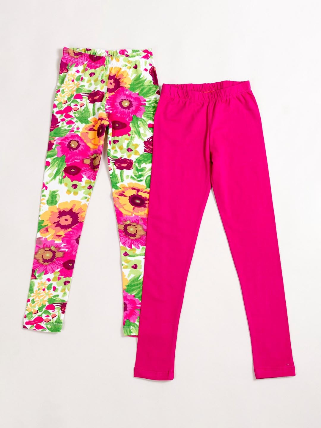 

pspeaches Girls Pack Of 2 Printed Cotton Ankle-Length Leggings, Pink