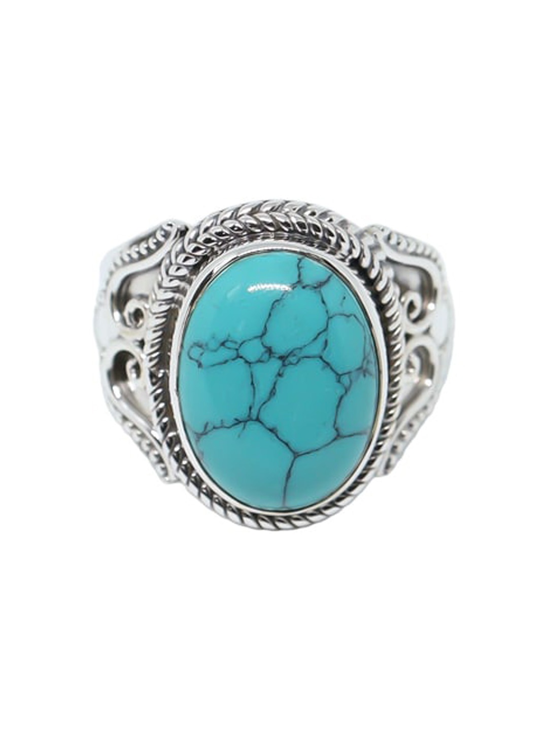 

STILSKII Sterling Silver Bohemian Turquoise Blue Stone Studded Finger Ring