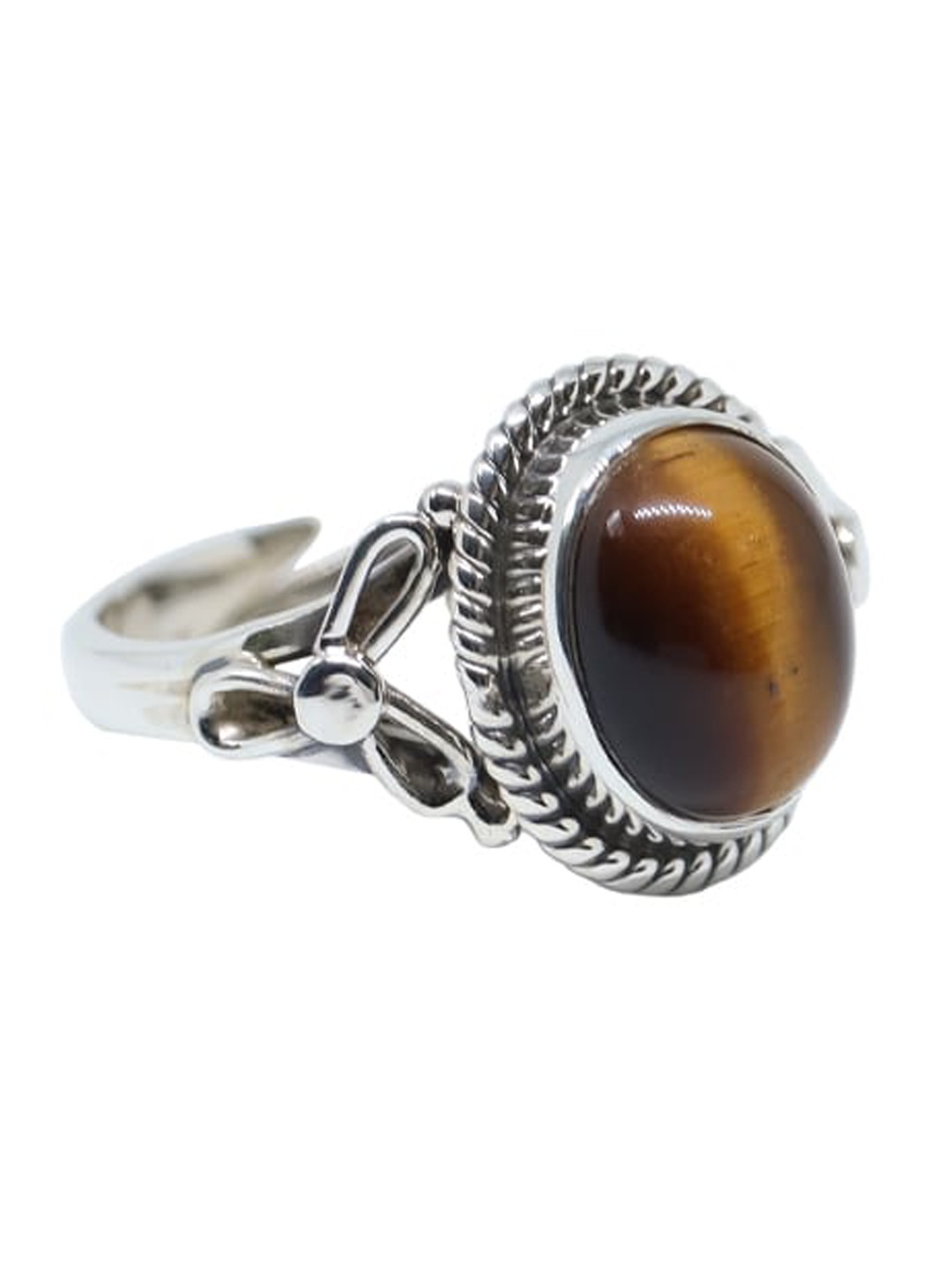 

STILSKII Sterling Silver-Plated Brown Tiger Eye Adjustable Finger Ring
