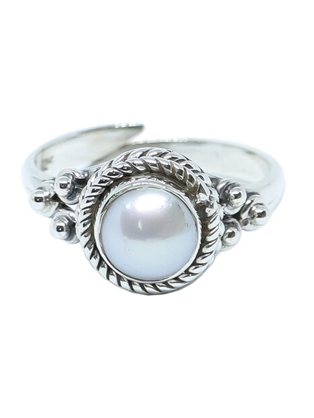 

STILSKII Silver-Plated White Pearls Studded Adjustable Finger Ring