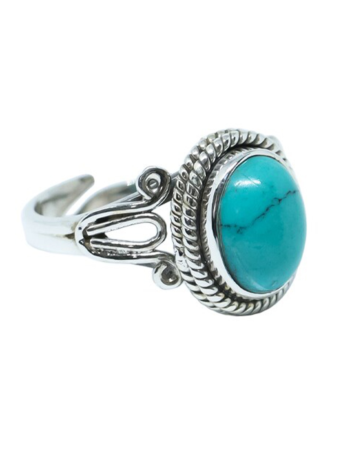 

STILSKII Silver-Plated Turquoise-Studded Adjustable Finger Ring